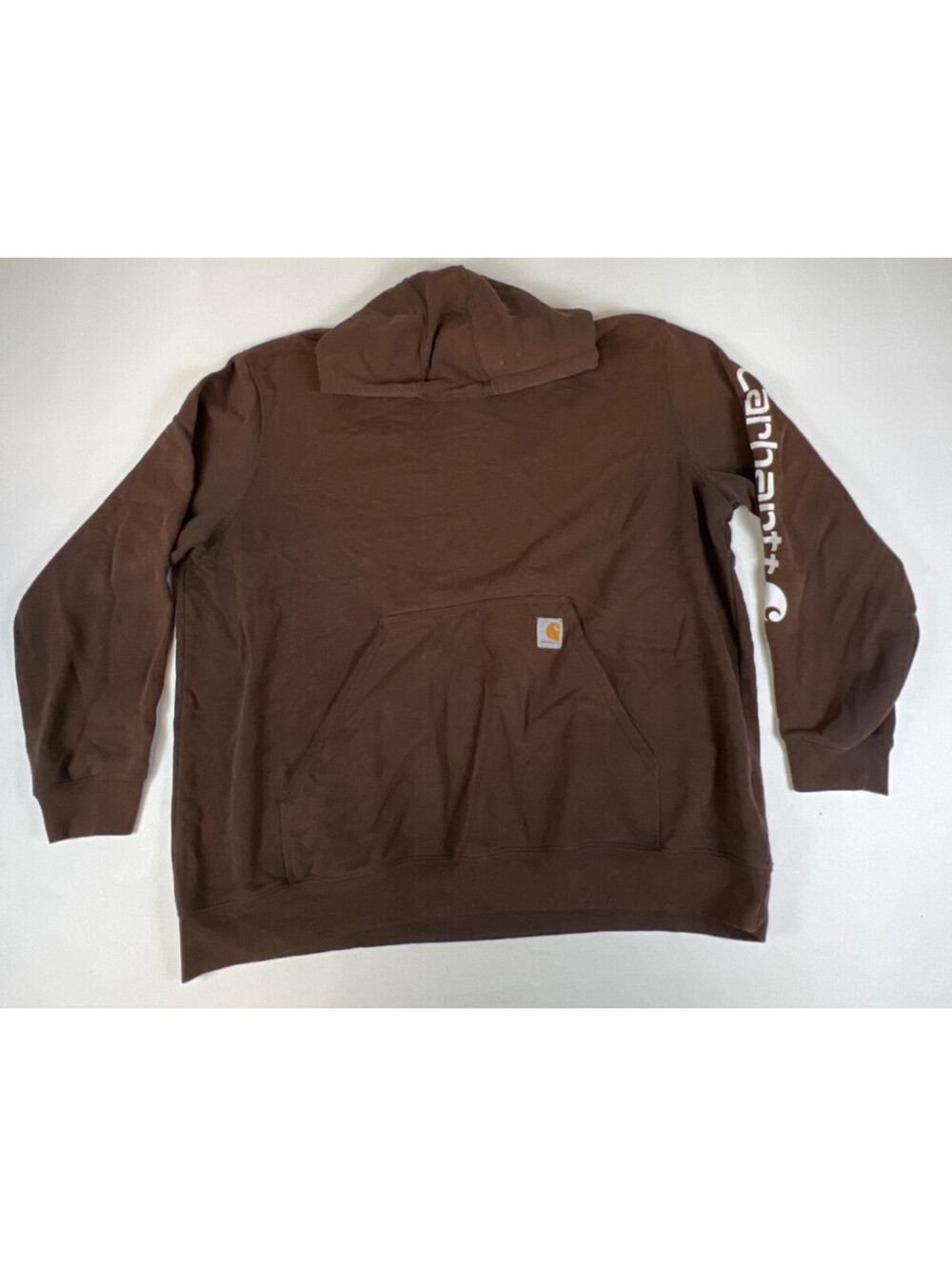 Carhartt Men Size 2XL Dark Brown Original Fit Hoodie Sweatshirt Sleeve Logo